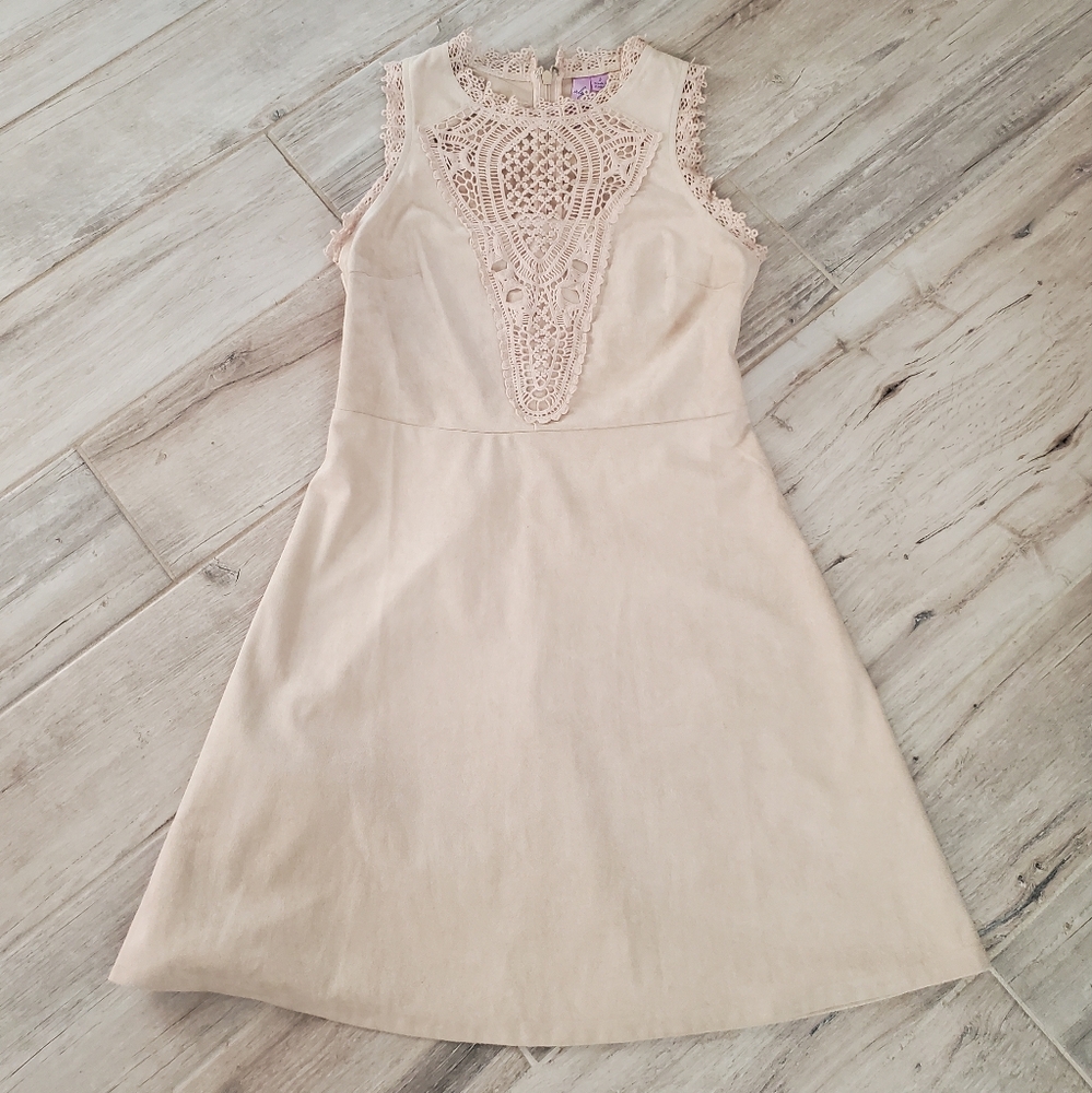 Alya Vegan Suede Crochet Dress Small Tan Beige Boho Bohemian Festival Western